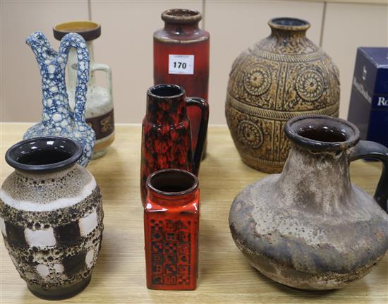 A collection of German pottery vases